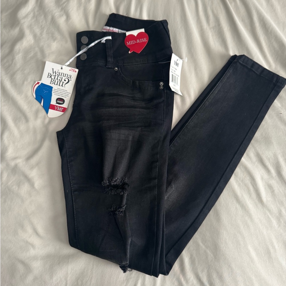 YMI black distressed mid rise skinny jeans